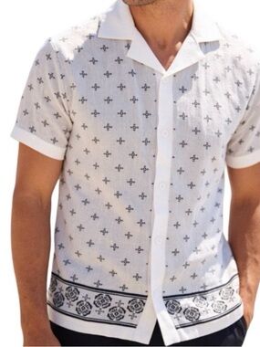 Cotton Original Use White Black Pattern Button up Soft top Mens S